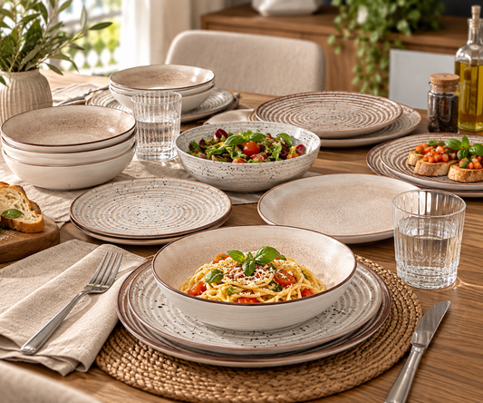 Servizio Piatti Warm Circle 18 Pezzi in Porcellana, Set Tavola per 6 Persone, Design Moderno ed Elegante per Cucina e Sala da Pranzo