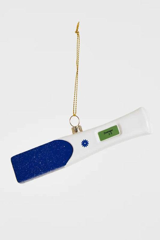 Decorazione Natalizia Test di Gravidanza Blu in Vetro da Appendere, Addobbo per Albero di Natale, 13 cm