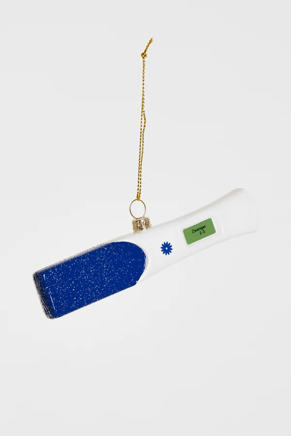 Decorazione Natalizia Test di Gravidanza Blu in Vetro da Appendere, Addobbo per Albero di Natale, 13 cm