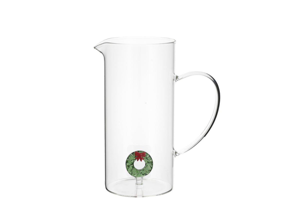H&H Caraffa Natalizia in Vetro Borosilicato da 1 Litro con Ghirlanda