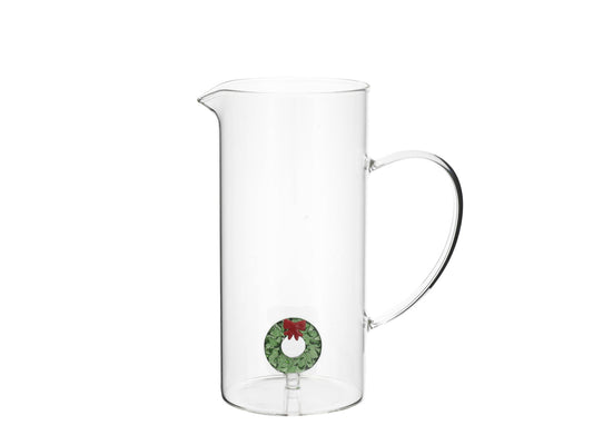 H&H Caraffa Natalizia in Vetro Borosilicato da 1 Litro con Ghirlanda