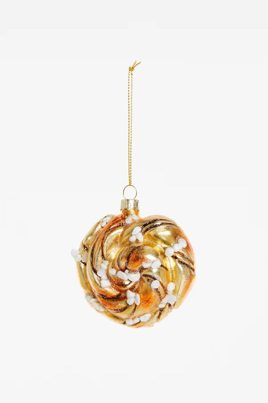 Decorazione Natalizia Cinnamon Roll in Vetro da Appendere, Addobbo a Forma di Dolce per Albero di Natale, 8 cm