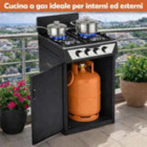 CUCINA A GAS 4 FUOCHI - FORNELLO A GAS 4 FUOCHI CON VANO   PORTABOMBOLA | NERO