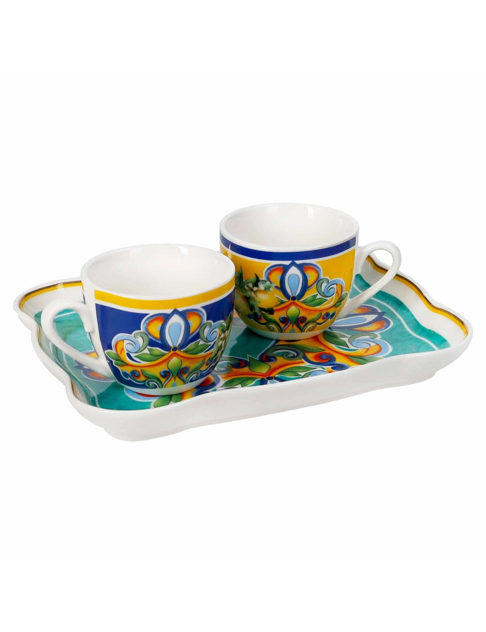 Set 2 tazzine tete a tete citrus e vassoio porcellana