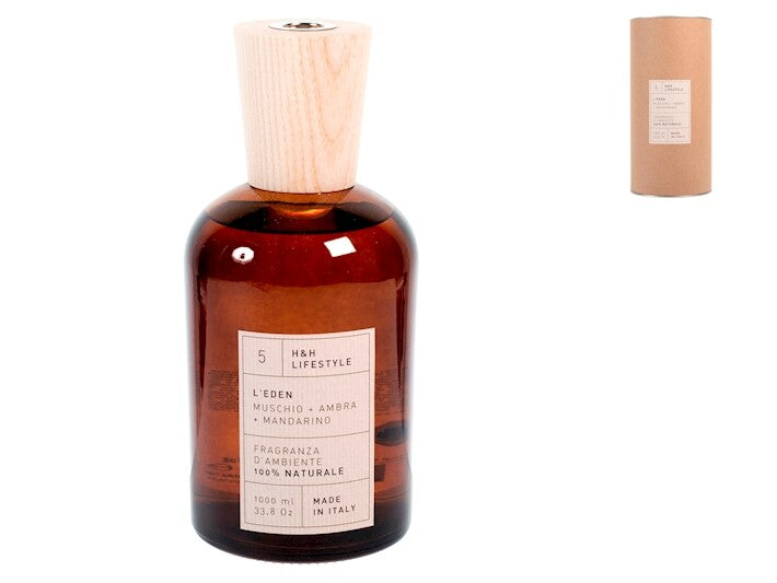 Diffusore per ambiente 100% naturale in vetro con profumazione l'eden/muschio+ambra+mandarino ml 1000H&H