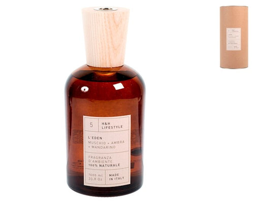 Diffusore per ambiente 100% naturale in vetro con profumazione l'eden/muschio+ambra+mandarino ml 1000H&H