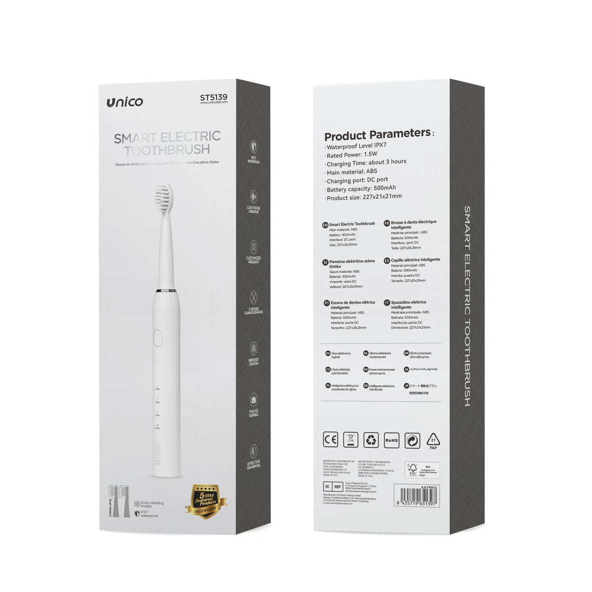 Spazzolino Elettrico Smart ST5139 Ricaricabile 500 mAh con 2 Testine – Bianco