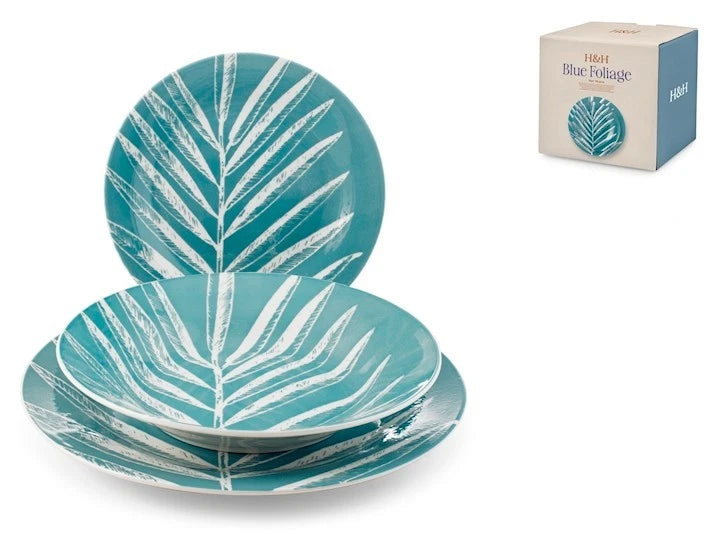 Servizio 18 pezzi tavola blu foliage in porcellana decorata.H&H