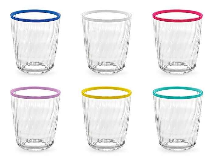 Set 6 bicchieri acr in acrilico trasparente con ring colorato cl43H&H