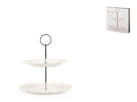 Alzata 2 piani con manico cromato, colore avorioH&H