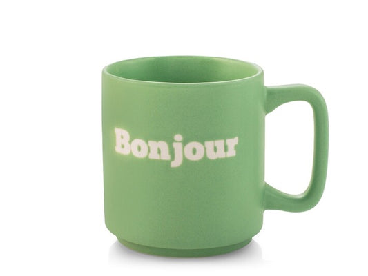 Tazza in Ceramica verde con Scritta "Bonjour" - Capacità 320 ccH&H