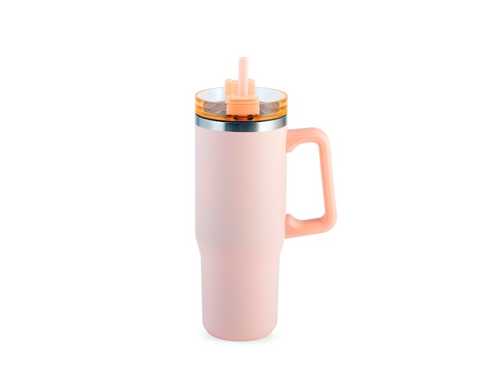 Mug termico rosa in acciaio con cannuccia lt 0.9H&H