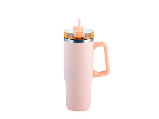 Mug termico rosa in acciaio con cannuccia lt 0.9H&H