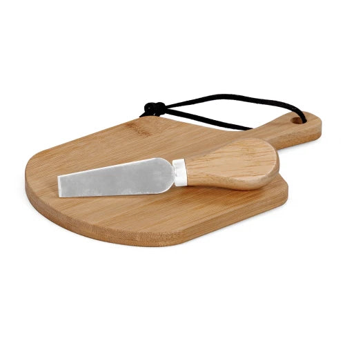 Set 2 Pezzi Malga - 1 Coltello Formaggio con Tagliere in Bamboo 13x20 cm