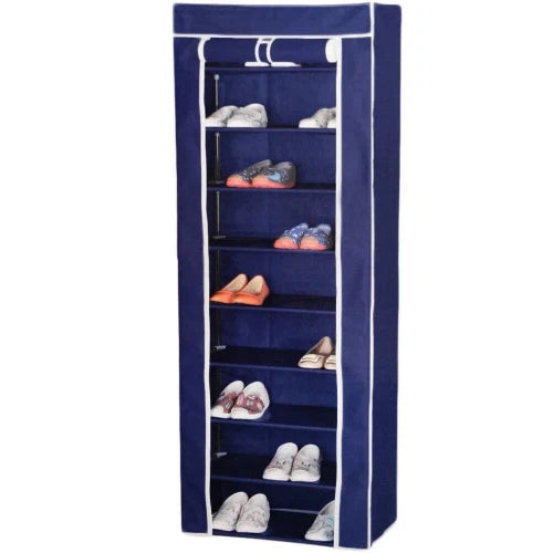 SCARPIERA ARMADIO IN TNT 9 RIP. C/STRUTTURA MET. 61X30X160CM BLU