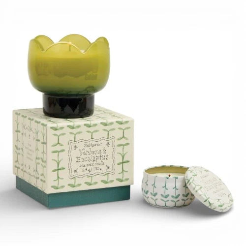 Candela Tulip 5.5oz/155g in vetro verde e verde scuro - Verbena e citronella