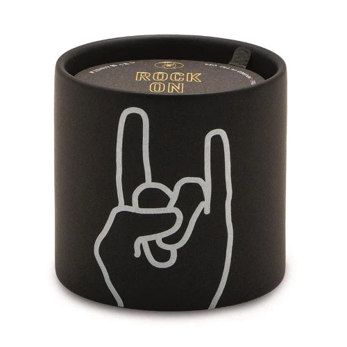 CANDELA IN CERAMICA NERA IMPRESSIONS 163G  - ROCK ON - PELLE + MUSCHIO DI QUERCIA