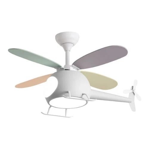 Ventilatore da Soffitto per Bambini a Forma di Elicottero 29W con Luce LED 48W e Telecomando - Bianco