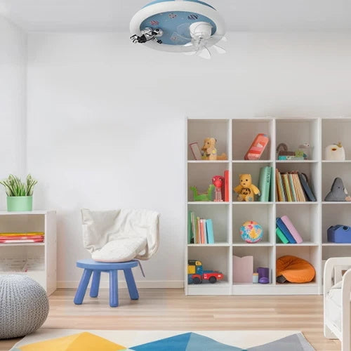 Ventilatore da Soffitto per Bambini Astronauta Blu 15W con Luce LED 48W e Telecomando