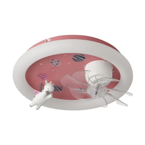 Ventilatore da Soffitto per Bambini Monocorno Rosa 15W con Luce LED 48W e Telecomando
