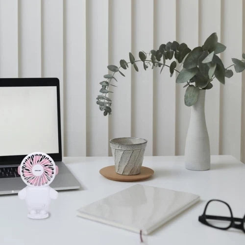 Ventilatore Portatile Ricaricabile USB Ø8 cm - Bianco/Rosa