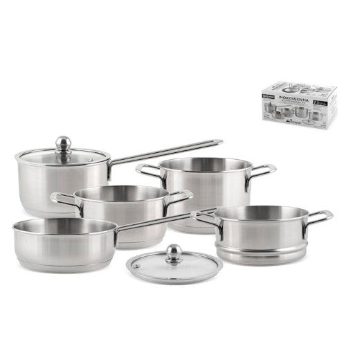 Batteria 7 pezzi inoxessentia in acciaio inox