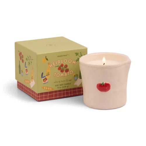 Candela in ceramica con decorazione a pomodoro in rilievo, formato Bistro 8oz/226g - Confezione regalo a tema pomodoro