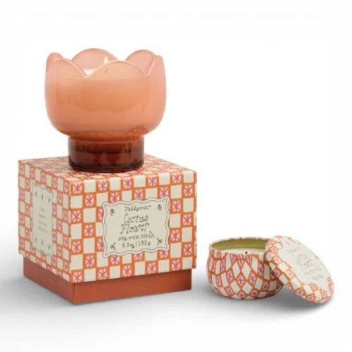Candela in vetro a forma di tulipano, 155 g/5,5 oz, rosa e arancione bruciato - Fiore di cactus