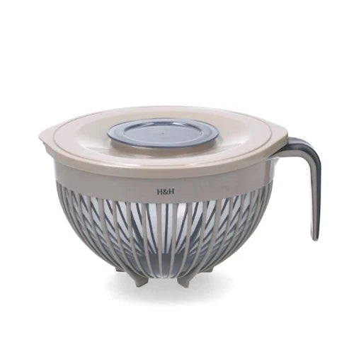 H&H - Mixing bowl in polipropilene con manico e coperchio colore tortora 3000cc