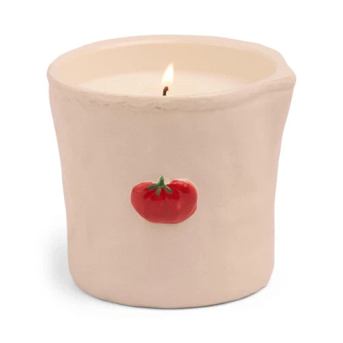 Candela in ceramica con decorazione a pomodoro in rilievo, formato Bistro 8oz/226g - Confezione regalo a tema pomodoro