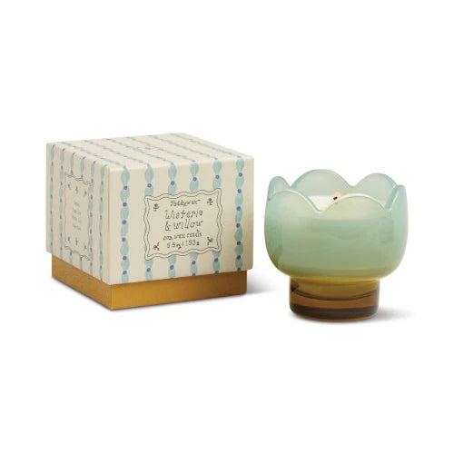 Candela in vetro Tulip da 155 g (5,5 oz) blu e ocra - Glicine e Salice