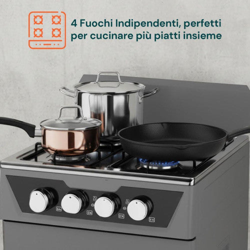 CUCINA A GAS 4 FUOCHI - FORNELLO A GAS 4 FUOCHI CON VANO   PORTABOMBOLA | GRIGIO