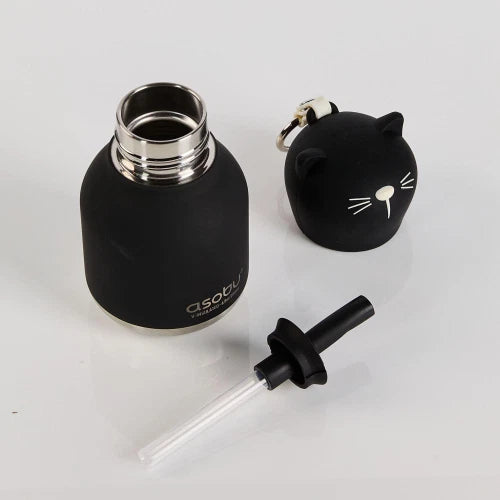Mini Bestie Gatto nero - Borraccia termica da 200 ml con cannuccia