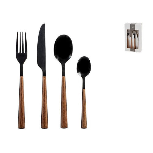 Servizio 24 posate tavola sylva in acciaio inox finitura nero lucido manico in abs effetto legnoH&H