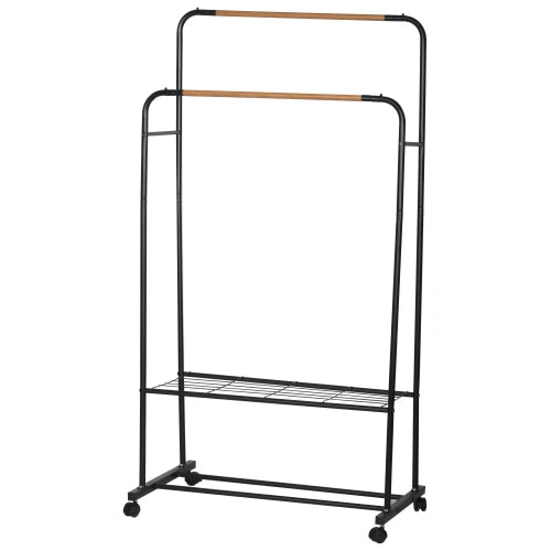 APPENDIABITI DOPPIO NERO/ EFF LEGNO 80X50X130-155CM CON DUE RIPIANI