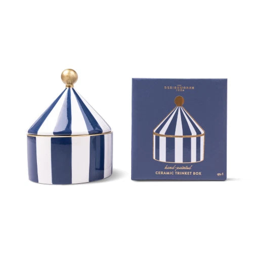 Scatola portagioie in ceramica - Strisce blu navy