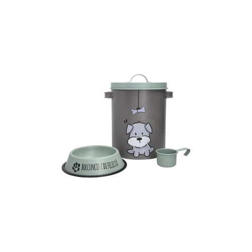 Brandani CONTENITORE PET GRIGIO C/CIOTOLA E MISURINO CARTA DA ZUCCHERO METAL
