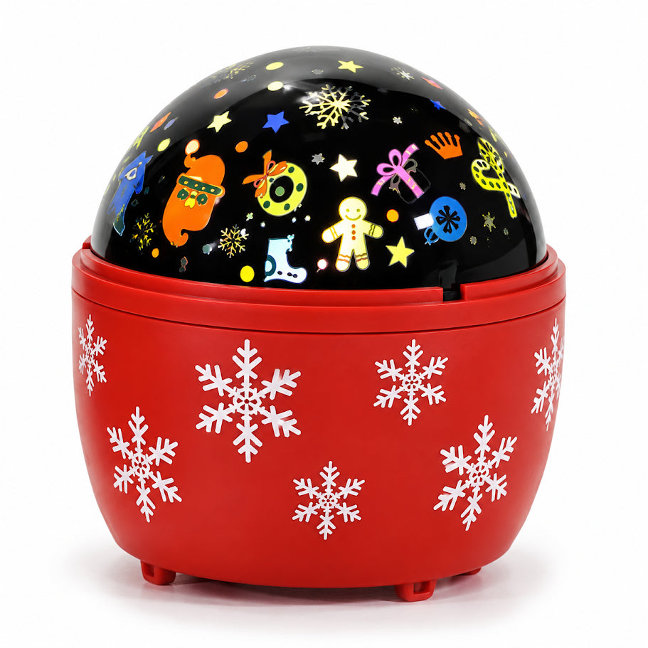 Proiettore Natalizio LED con Fiocchi di Neve e Decorazioni Natalizie, Effetto Movimento, Try Me, a Batterie