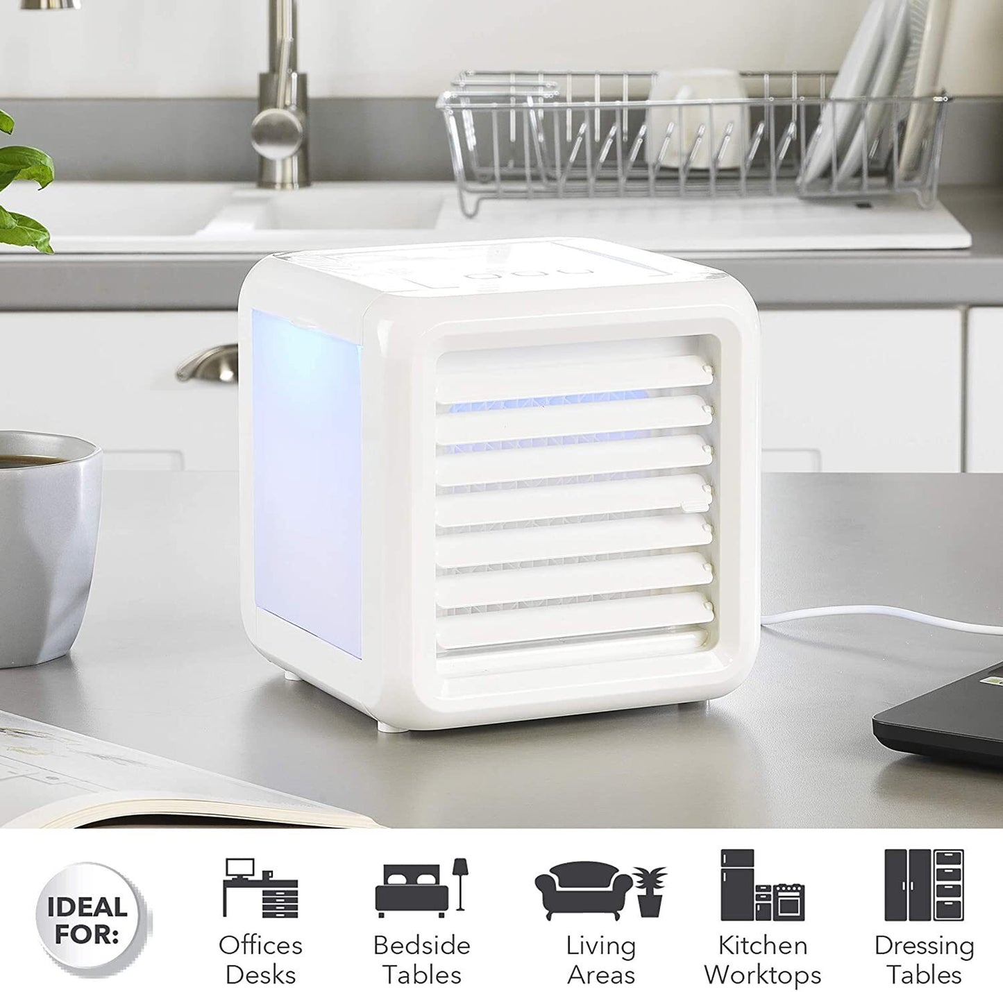 Mini Climatizzatore Portatile SOGO 2 in 1 USB con Raffrescamento ad Acqua, Luce LED e 3 Velocità